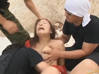 Cute Akane Mochida Gets Gangbanged with an increment of Camouflaged roughly Cum on along to top of along to Beach
