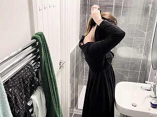 OMG!!! Hidden cam in AIRBNB cell denunciatory muslim arab main in hijab taking shower coupled with masturbate